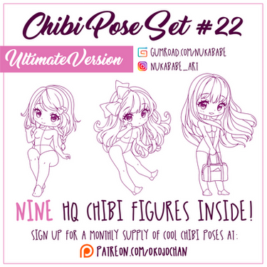 Chibi poses reference (chibi base set #5) by Nukababe on DeviantArt