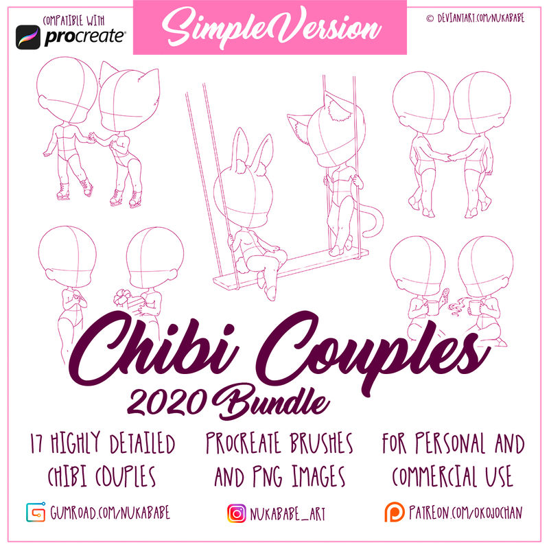 Procreate Chibi Poses Stamps Couple Poses Stamps Anime 