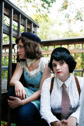 camille and amy on the stairs