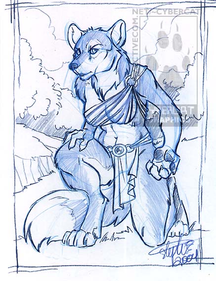 Blue Pencil Kneeling Werewolf