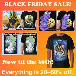 Get Cybercat Art on Shirts and More! 20 to 60 off!