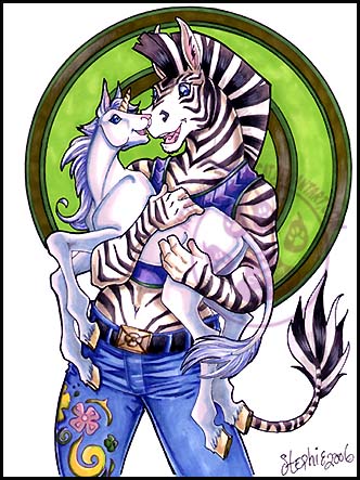 Zebra with baby unicorn by lady-cybercat