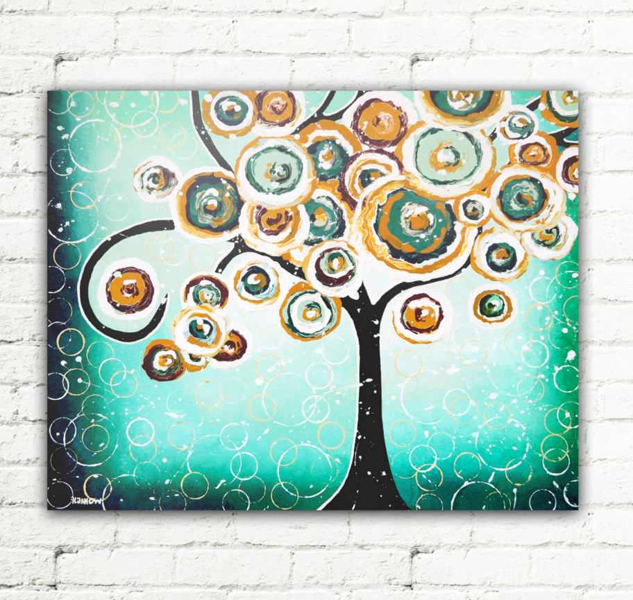 Turquoise Whimsical Tree of Life Living Room Decor