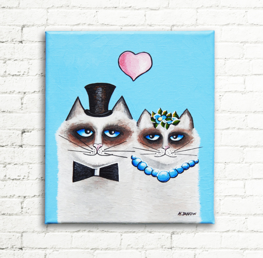 Mr and Mrs Meow Original Acrylic Canvas Painting