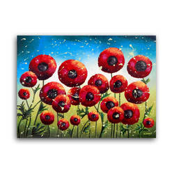 Red Poppies Original Pouring Painting on Canvas