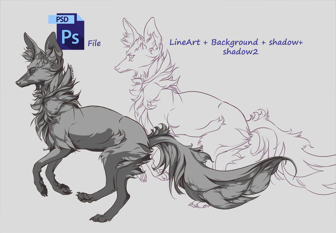 FREE LineArt Fox + PSD file by Furrirama