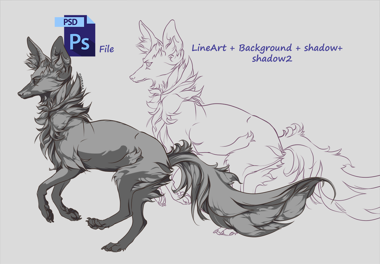 FREE LineArt Fox + PSD file by Furrirama