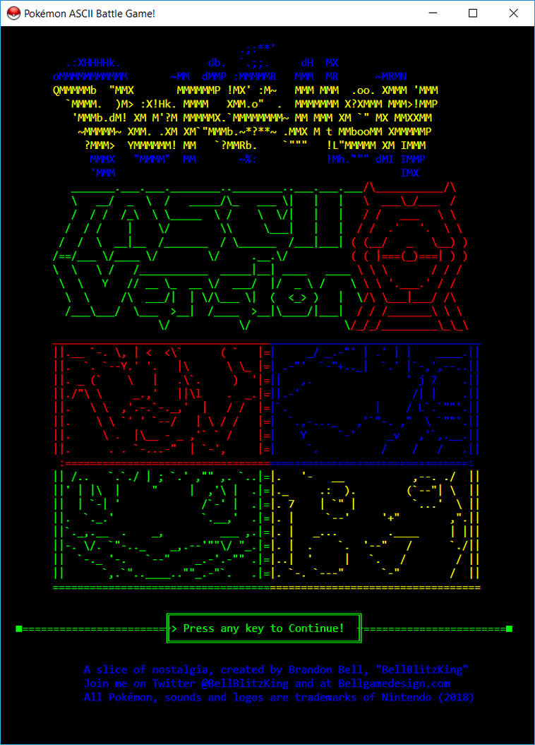 Pokemon ASCII Version! (+Download) by BellBlitzKing on DeviantArt