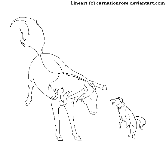 Mare n Dog Lineart - Free Use