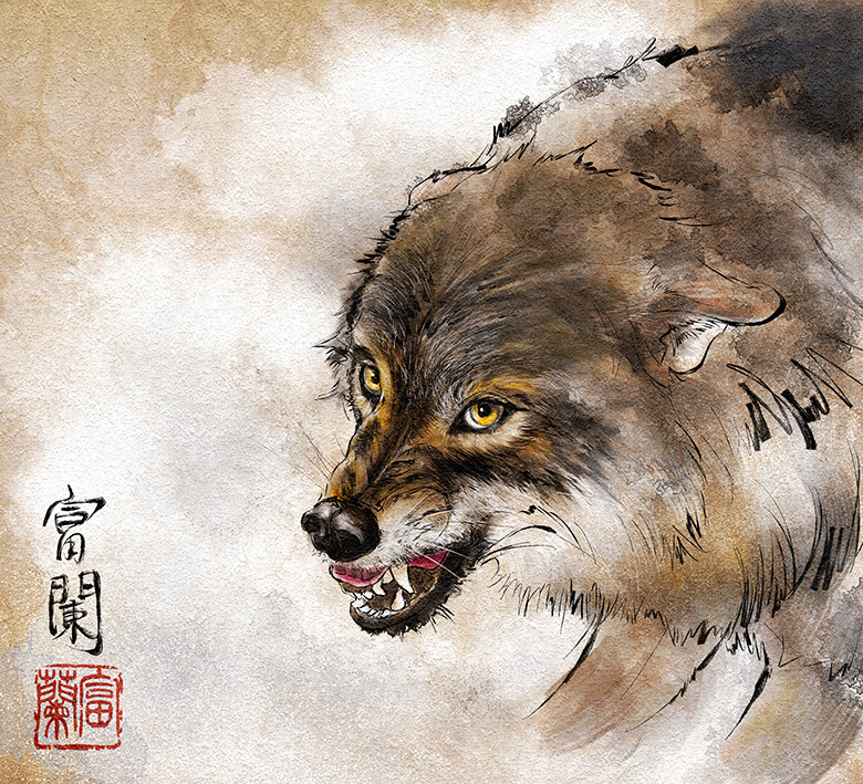 Japan tladitional paint Wolf in Digital