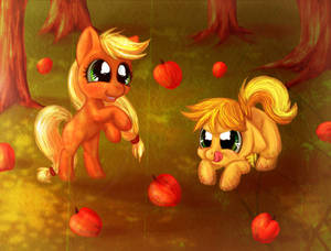 Filly AppleJack and Colt Braeburn and Apples