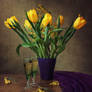 Still life with yellow tulips