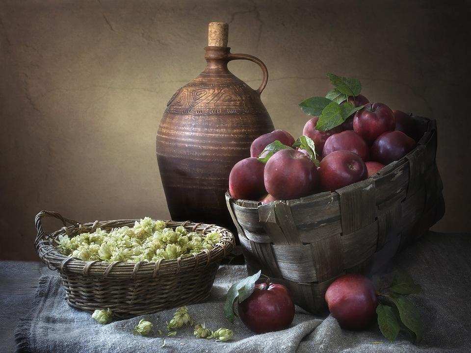 Still life with red apples