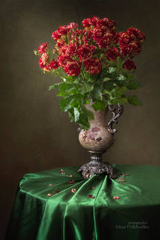 Still life with splendid bouquet of roses