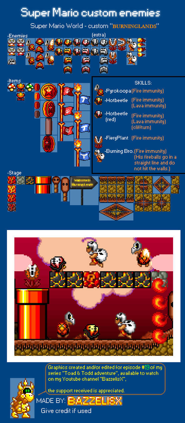 Super Mario custom enemies - BurningLand (SMB1) by BazzelisX on DeviantArt