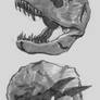 Triceratops and t-rex craniums