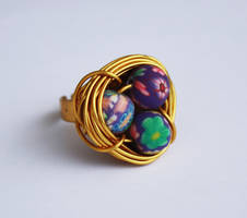 Bird Nest Ring - golds and Purples