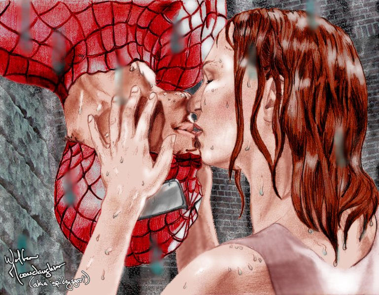 Spidey and MJ Kiss in the Rain by WolfenM on DeviantArt.
