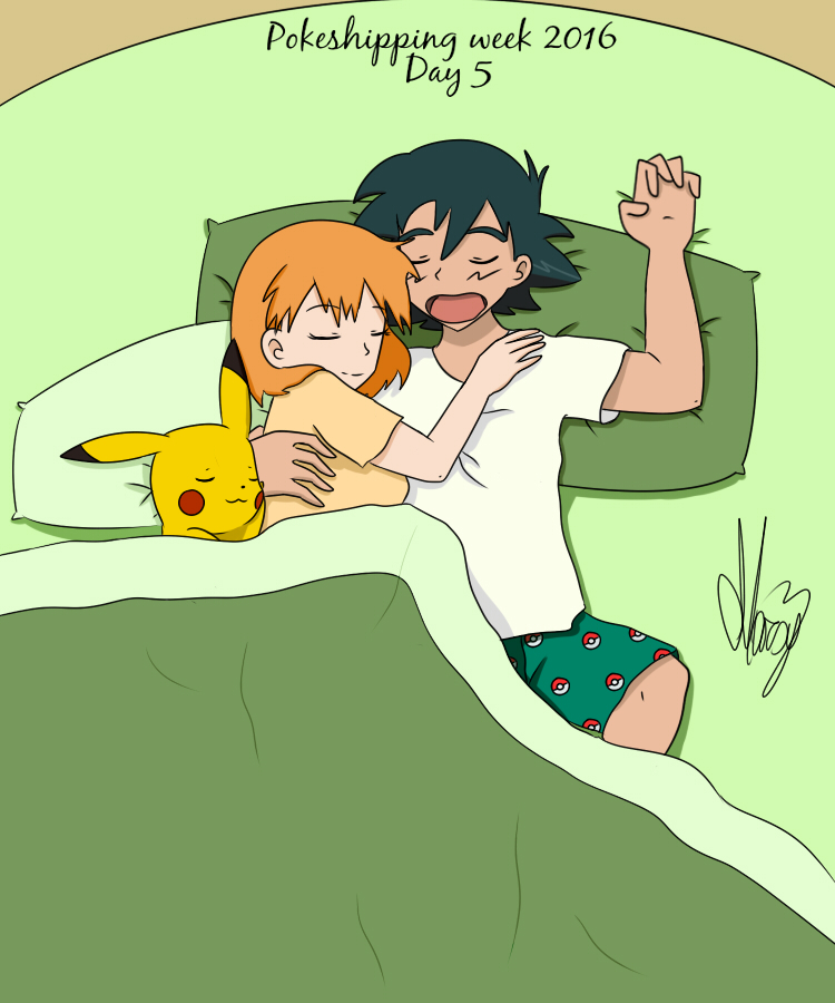 Sleeping together (Pokeshipping week 2016)