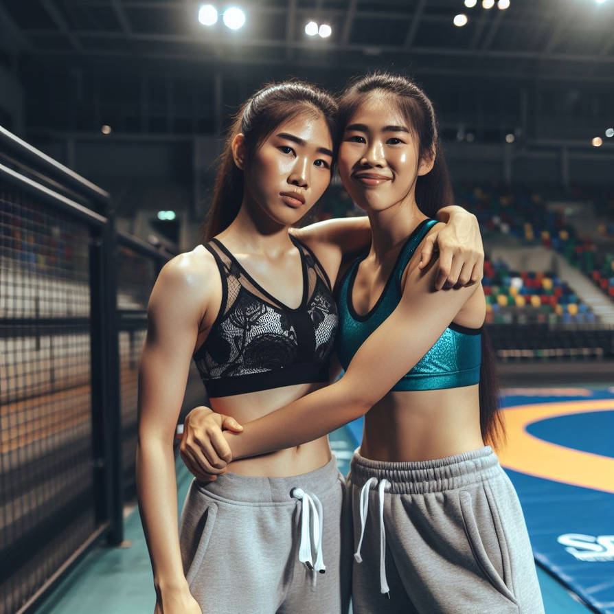 Hugging Match Hugging after wrestling match. by Hoo789 on DeviantArt