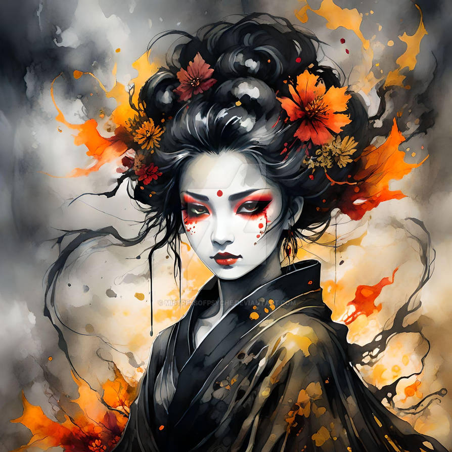 Japanese Geisha Girl Alcohol Ink Art by MistressofPsyche on DeviantArt