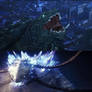 Gamera faces Shimu chained