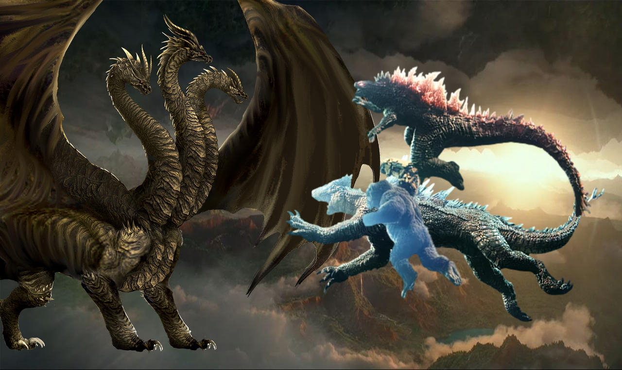 Godzilla, Kong and Shimu vs. Keizer Ghidorah