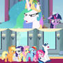 Celestia scolding Twilight's friends and Shining