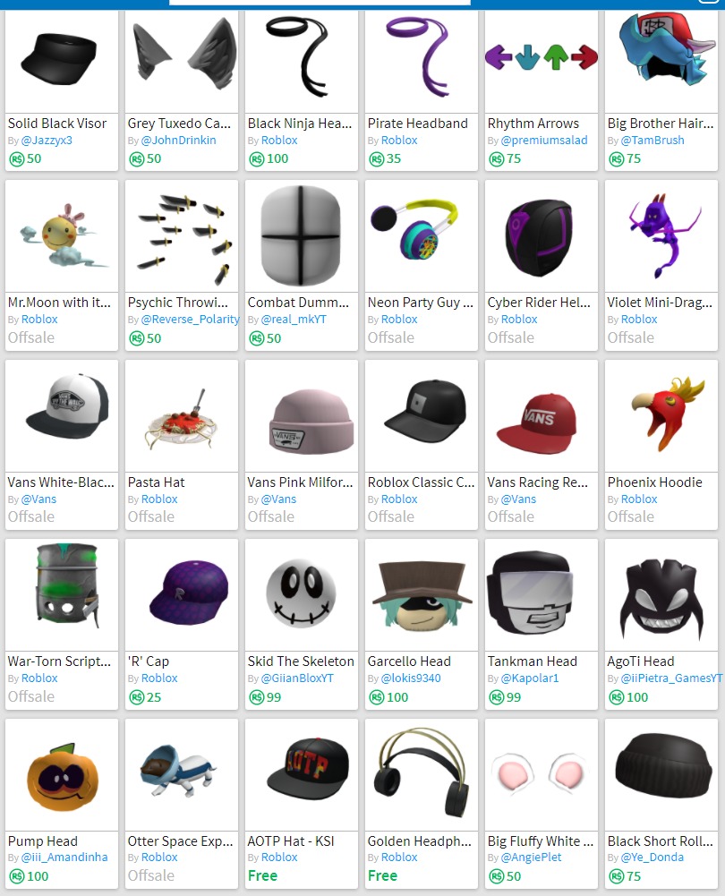 My Roblox inventory: Hats (P1) by StormFX93RBLX on DeviantArt