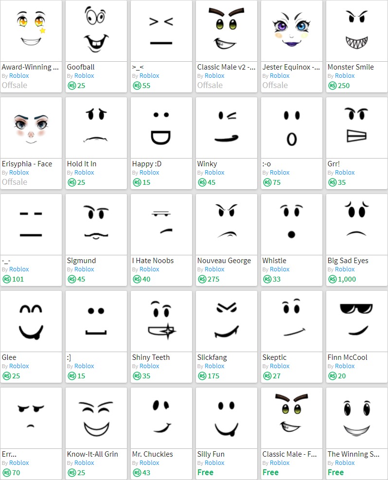 My Roblox inventory: Faces (P1) by StormFX93RBLX on DeviantArt
