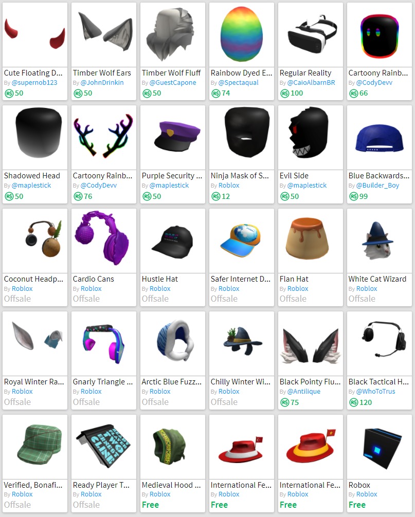 My Roblox inventory: Hats (P1) by StormFX93RBLX on DeviantArt