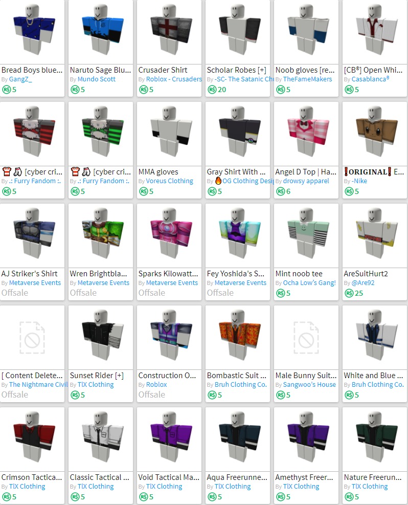 My Roblox inventory: Shirts (P5) by StormFX93RBLX on DeviantArt