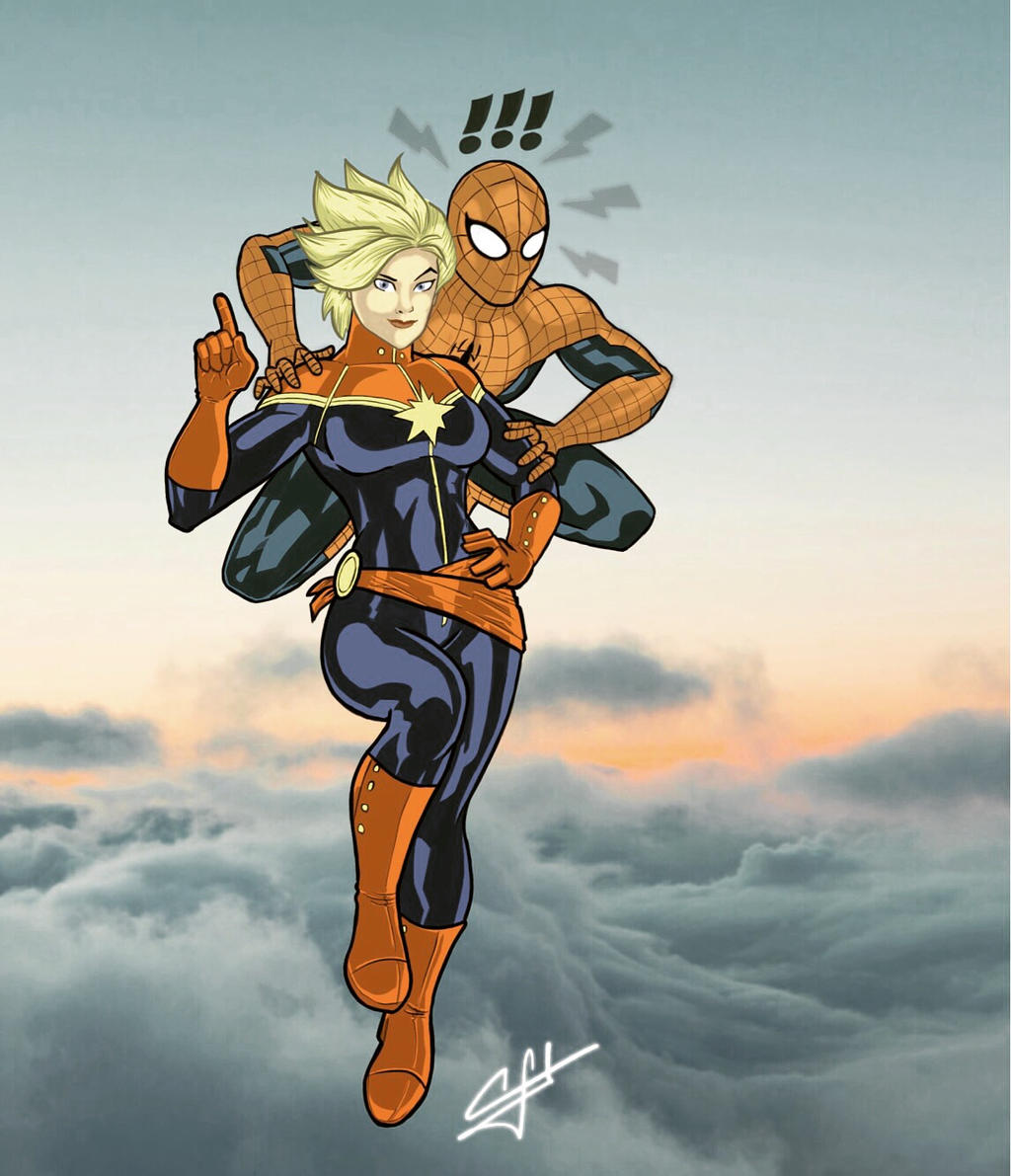 Captain Marvel + Spiderman by gatoLab on DeviantArt