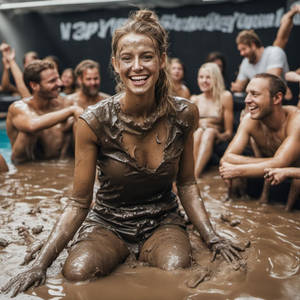 Happy Young Woman In Shiny Leather Skirt Sitting I