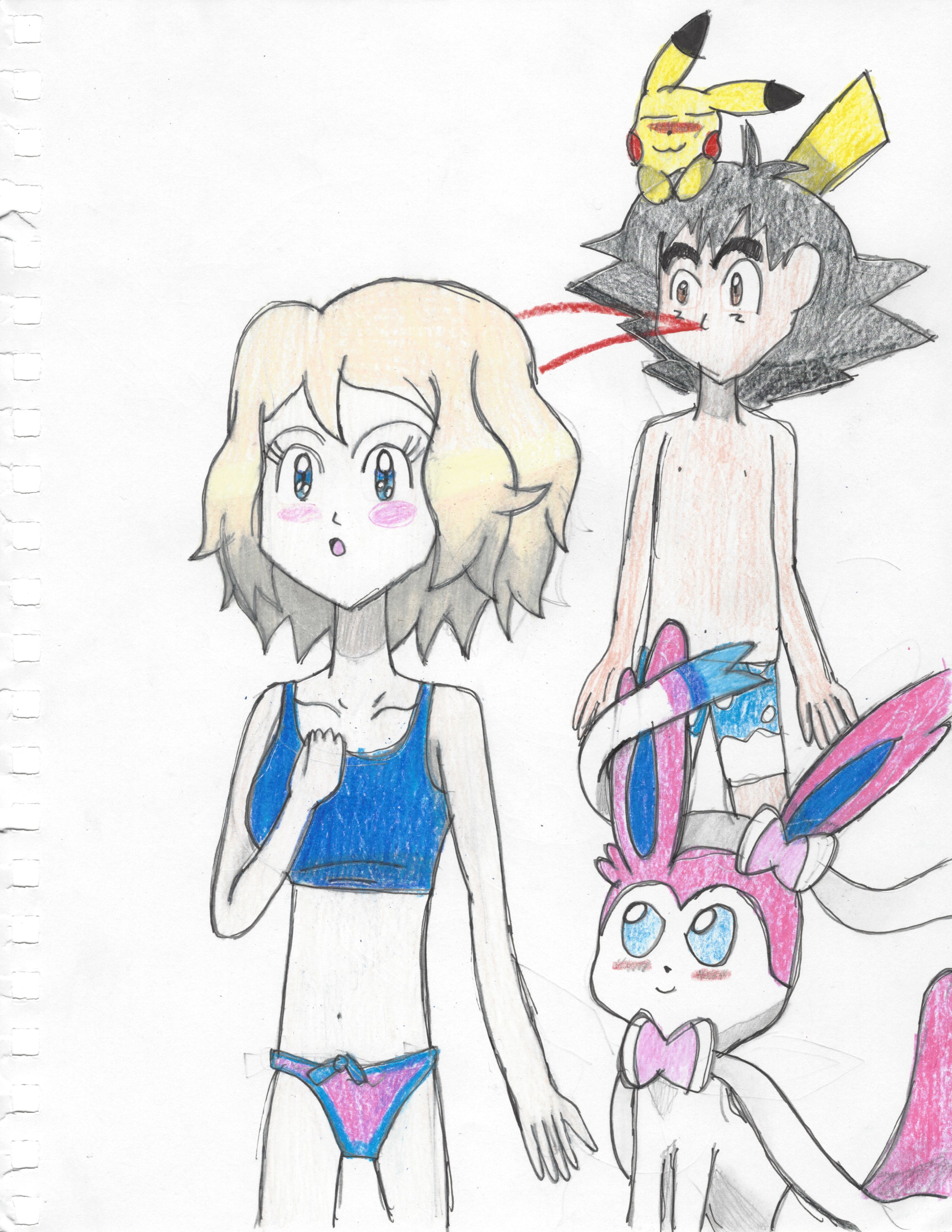 Request: Ash's reaction to Serena wearing a bikini