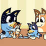 Bluey and Bingo playing with their parents