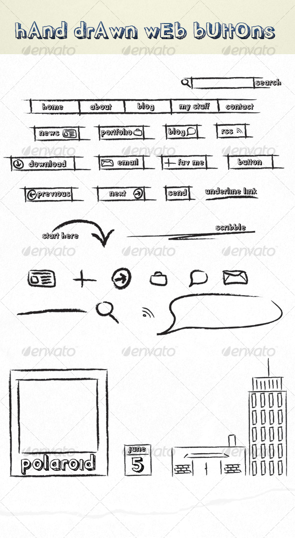 Hand Drawn Web Buttons PSD