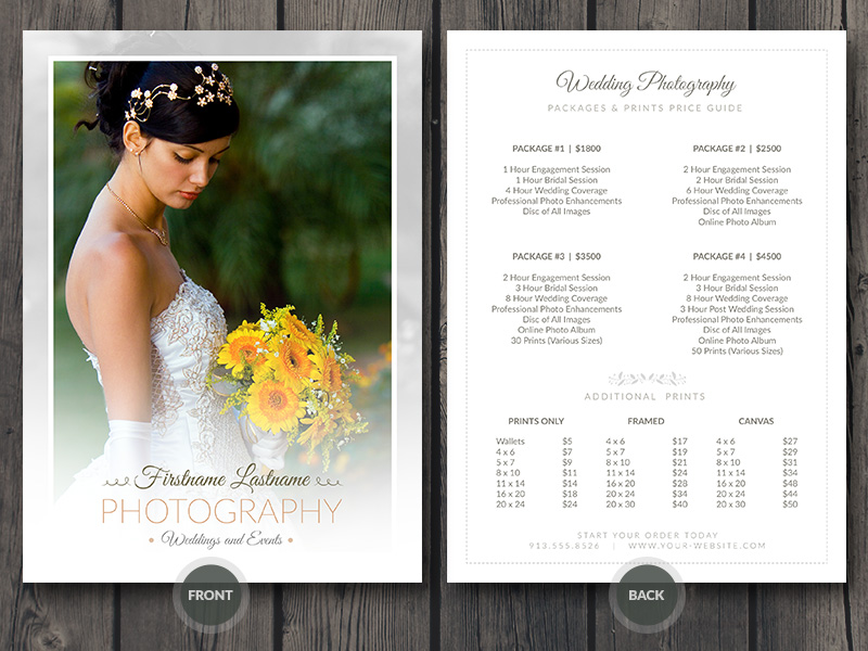 Wedding Photographer Price Guide Card PSD Template