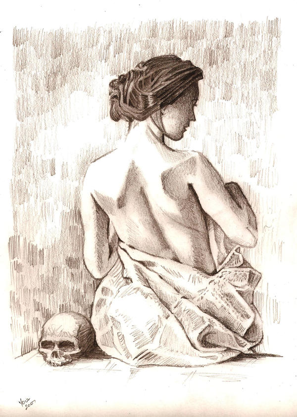 Seated nude and skull