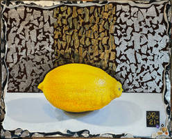 Still Life with Giant Lemon (acrylic mixed media)