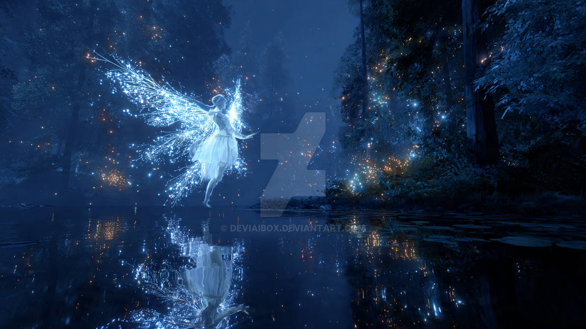 A fairy floating on the water