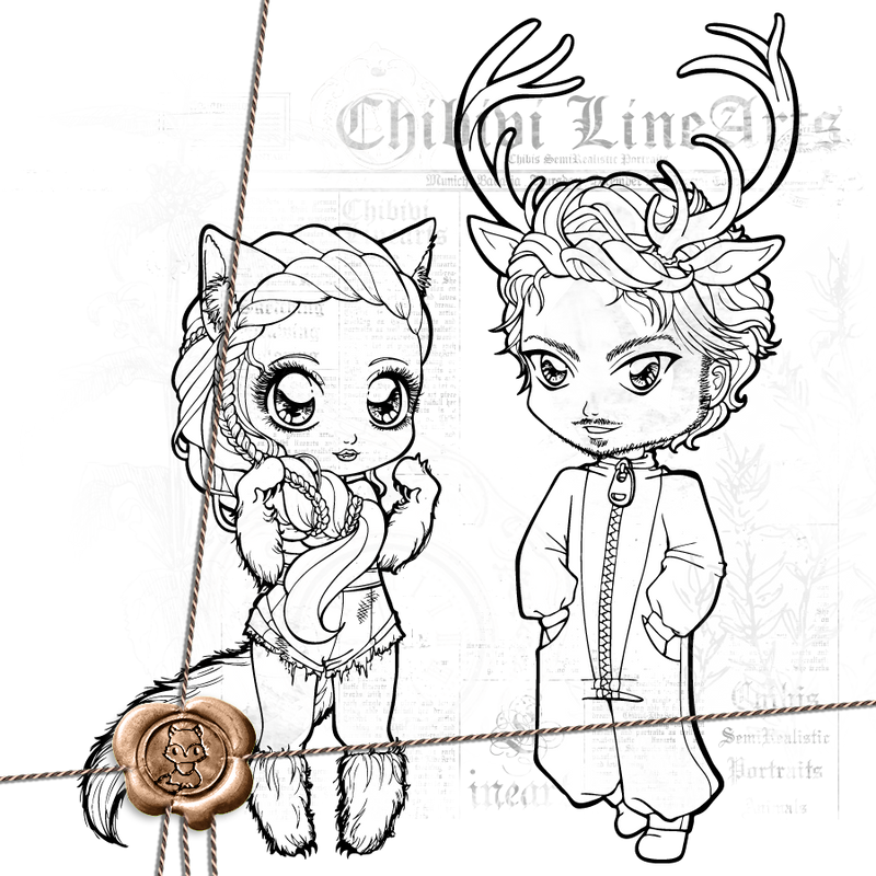 Wolf + Deer Chibi Lineart P2U