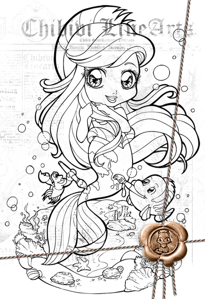 Lineart | Disney Chibi | Ariel dressed as Flounder