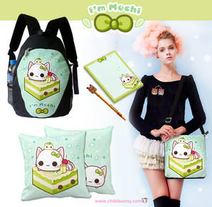 Cute Mochi kitty and green tea cake products