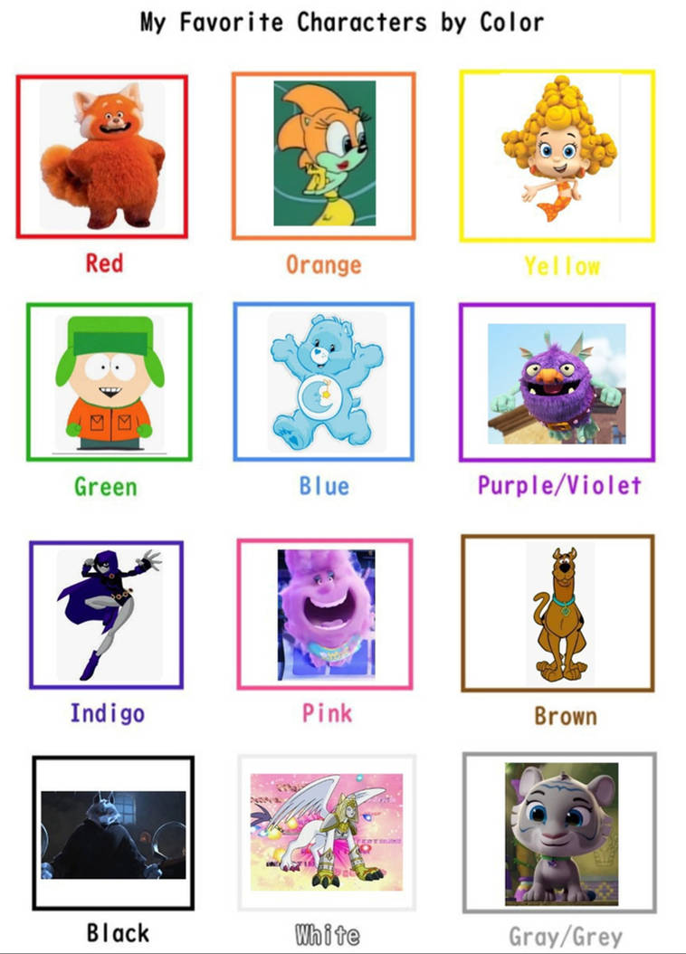 My Favorite Characters According To Colors by DatOnePegacoonGirl on ...