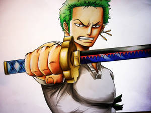 Zoro from One Piece - coloured pencil drawing