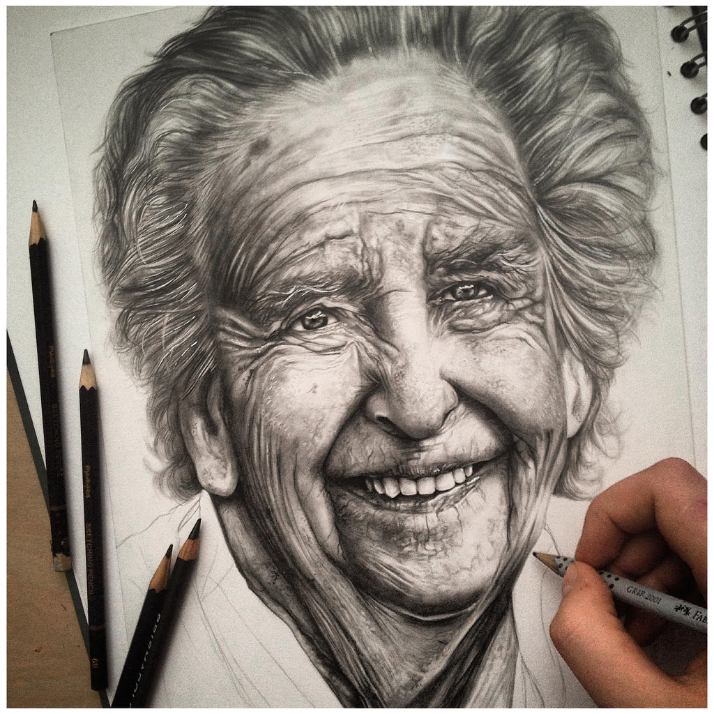 Portrait study- graphic pencil drawing by Polaara