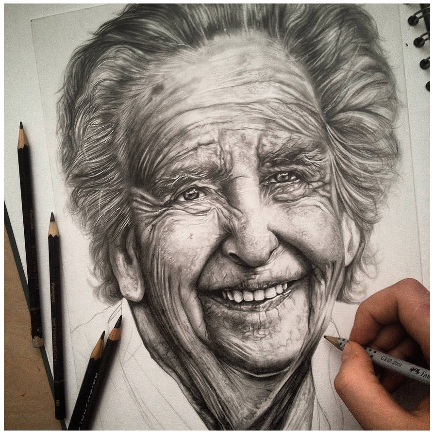 Portrait study- graphic pencil drawing by Polaara