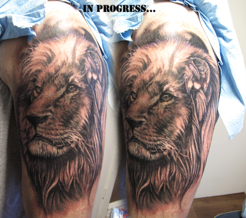 Realistic lion tat in progress