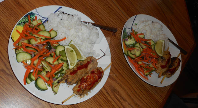 Turkey Lemongrass Skewers Coconut Rice an Veg Slaw